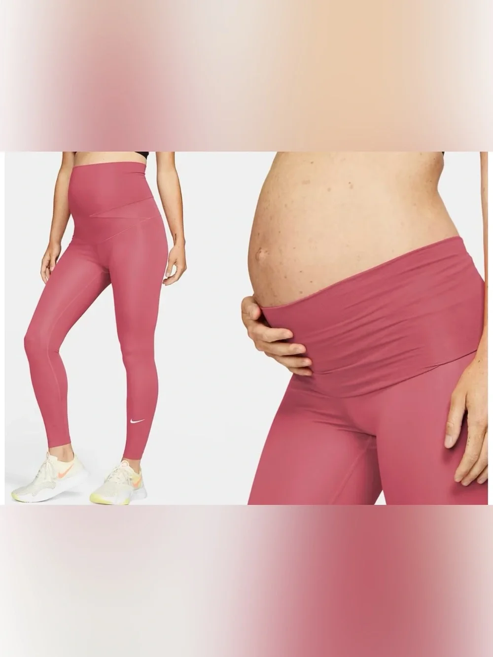 Nike Rose Pink Maternity Leggings with Foldover Waistband